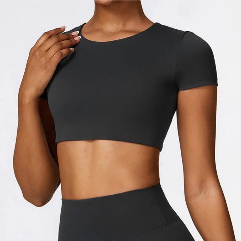 Round Neck Cropped Simple Top